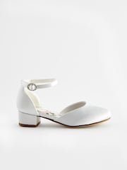 White Flower Girl Occasion Ankle Strap Low Heel Shoes - Image 2 of 5