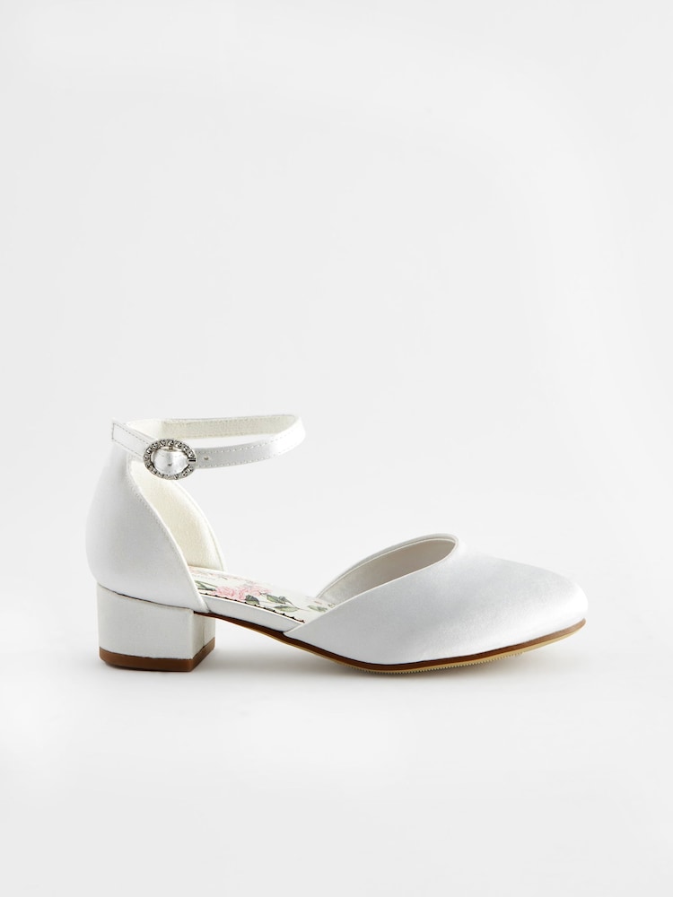 White Flower Girl Occasion Ankle Strap Low Heel Shoes - Image 2 of 5