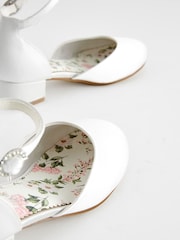 White Flower Girl Occasion Ankle Strap Low Heel Shoes - Image 4 of 5
