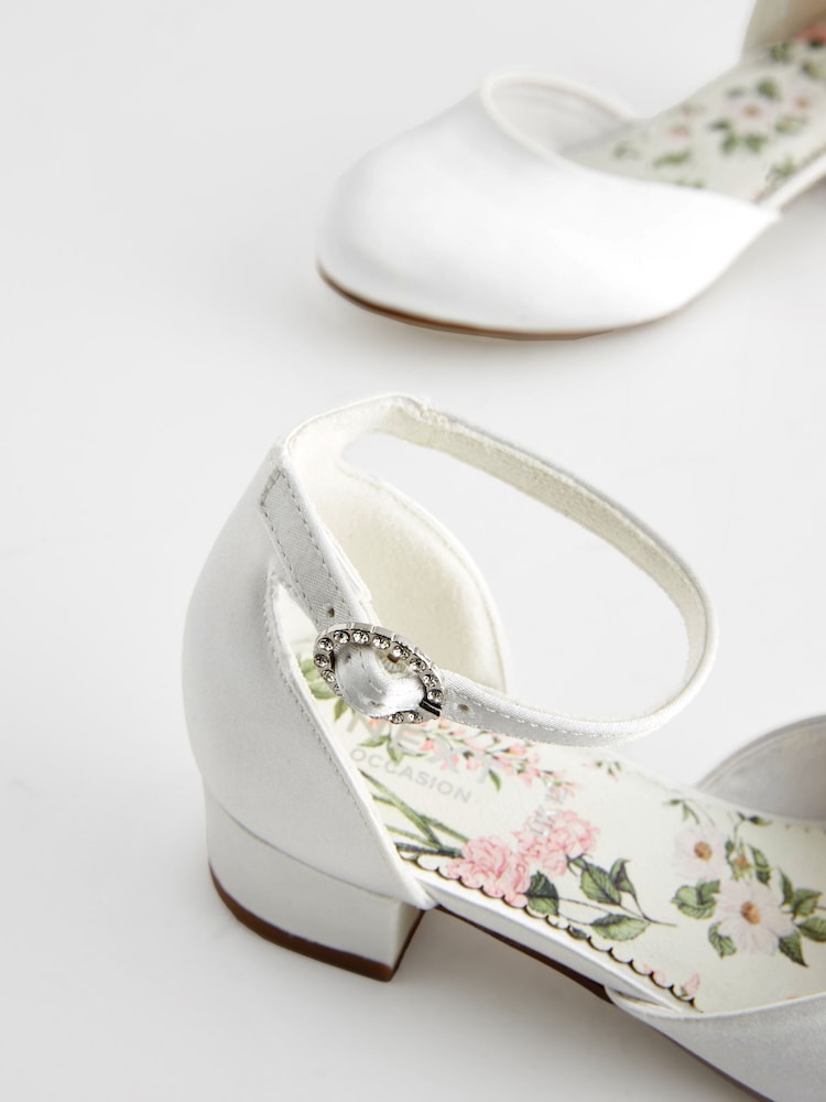 White Flower Girl Occasion Ankle Strap Low Heel Shoes - Image 5 of 5