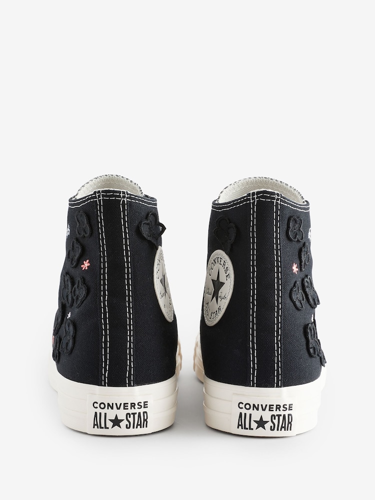 Converse Black Floral Embroidered High Top Trainers - Image 10 of 13