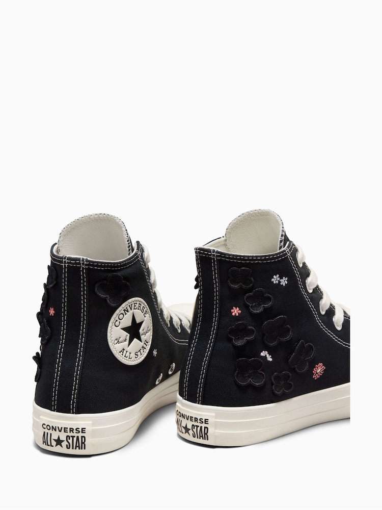 Converse Black Floral Embroidered High Top Trainers - Image 11 of 13