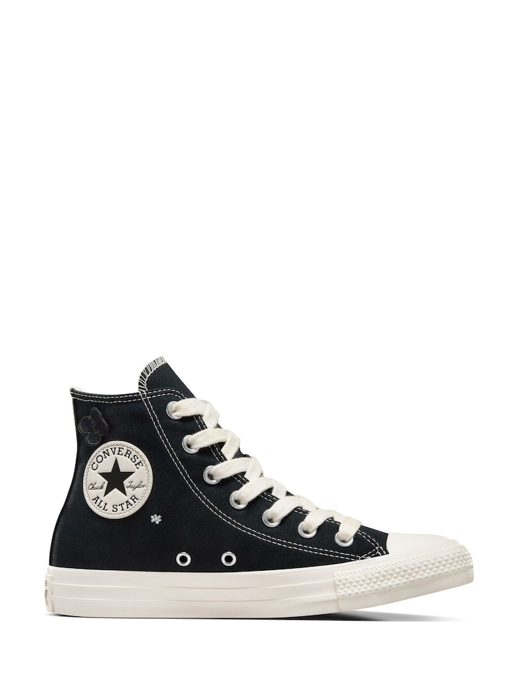 Converse Black Floral Embroidered High Top Trainers - Image 2 of 13
