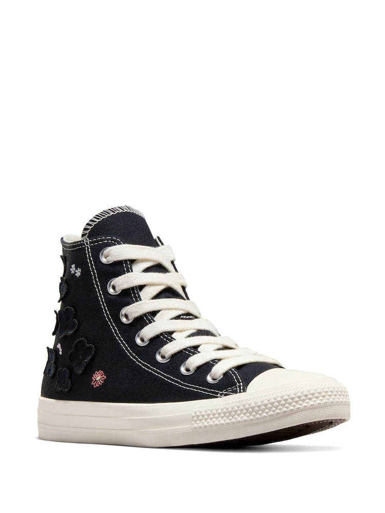 Converse Black Floral Embroidered High Top Trainers - Image 4 of 13