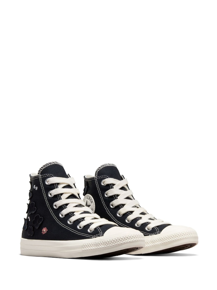Converse Black Floral Embroidered High Top Trainers - Image 6 of 13