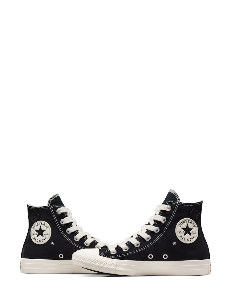 Converse Black Floral Embroidered High Top Trainers - Image 7 of 13