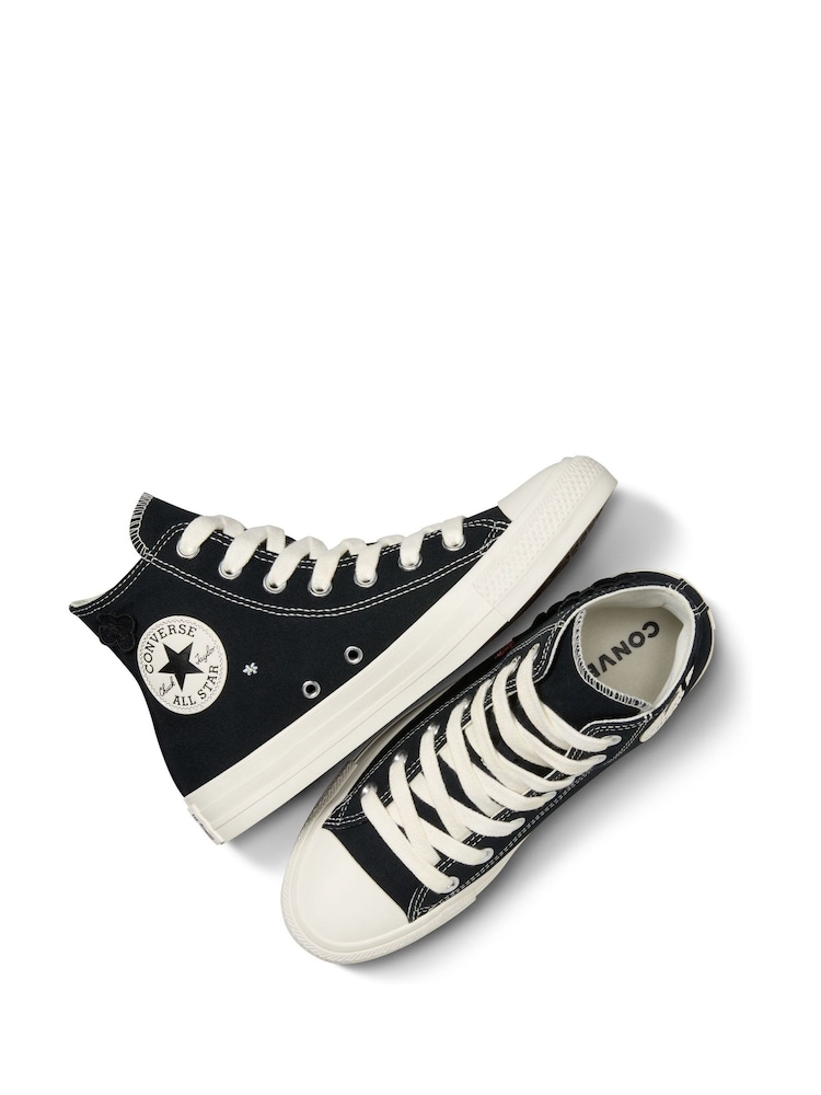 Converse Black Floral Embroidered High Top Trainers - Image 8 of 13