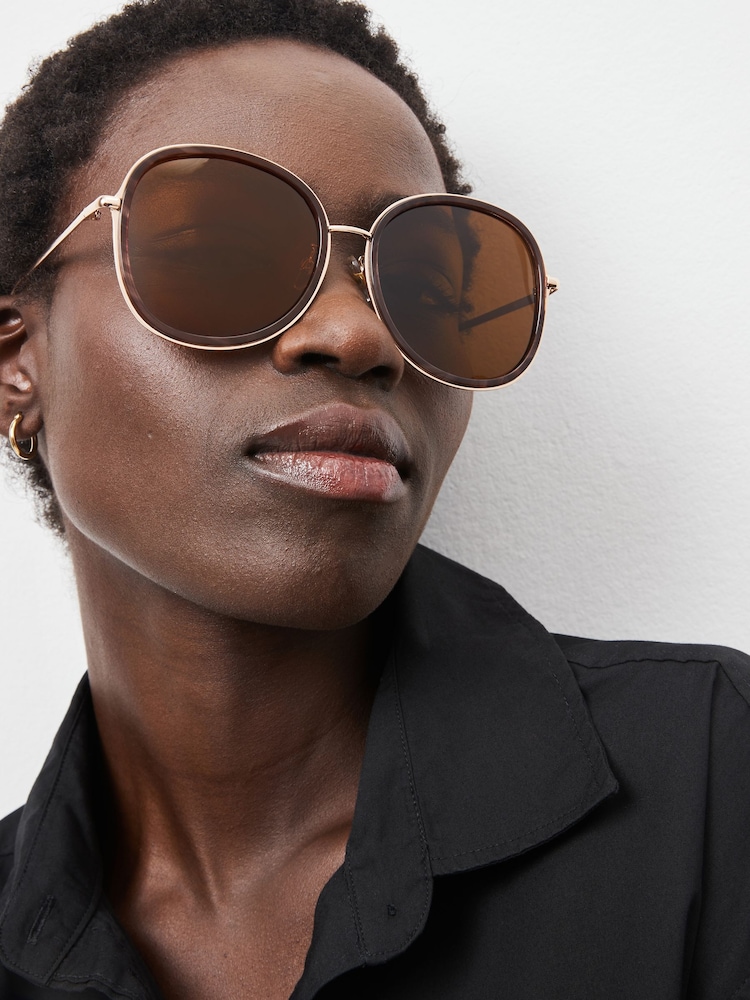 Tortoiseshell Brown Polarised Large Round Sunglasses - Image 1 of 5