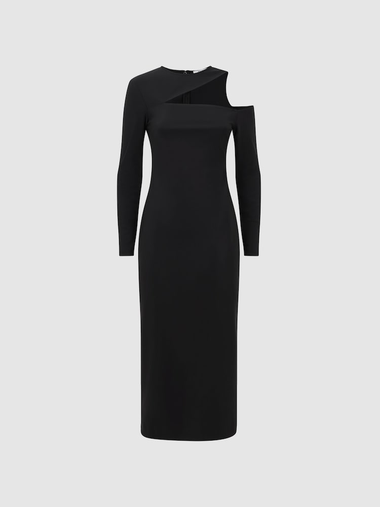 Reiss Black Tiffany Bodycon Off-The-Shoulder Midi Dress - Image 2 of 4
