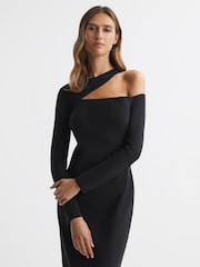 Reiss Black Tiffany Bodycon Off-The-Shoulder Midi Dress - Image 3 of 4