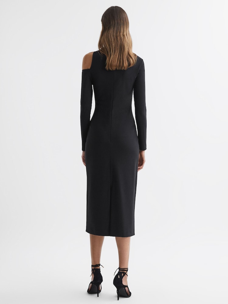 Reiss Black Tiffany Bodycon Off-The-Shoulder Midi Dress - Image 4 of 4