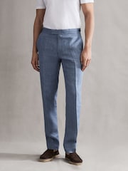 Reiss Chambray Cheltenham Slim Fit Linen Herringbone Trousers - Image 1 of 5