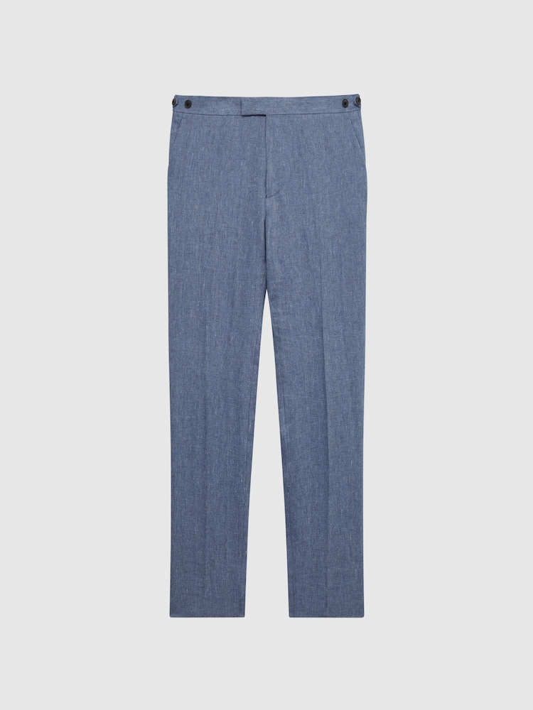 Reiss Chambray Cheltenham Slim Fit Linen Herringbone Trousers - Image 2 of 5