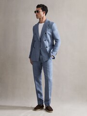 Reiss Chambray Cheltenham Slim Fit Linen Herringbone Trousers - Image 5 of 5
