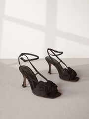 Black Signature Leather Corsage Heeled Sandals - Image 1 of 6