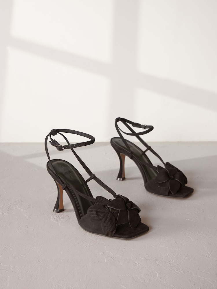 Black Signature Leather Corsage Heeled Sandals - Image 1 of 6