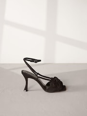 Black Signature Leather Corsage Heeled Sandals - Image 2 of 6