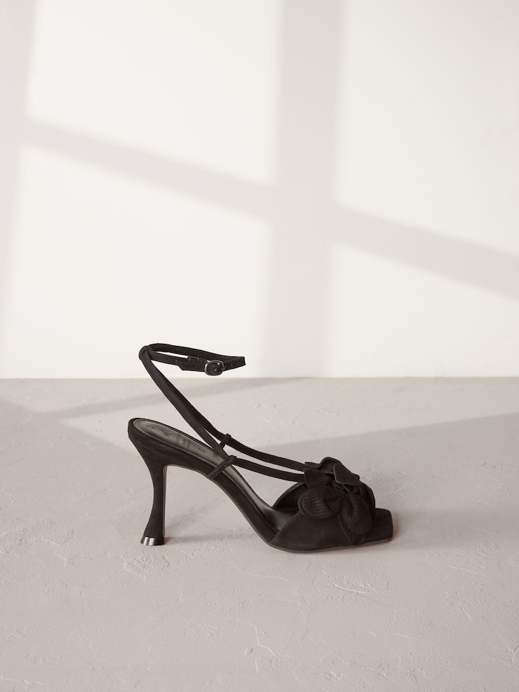 Black Signature Leather Corsage Heeled Sandals - Image 2 of 6