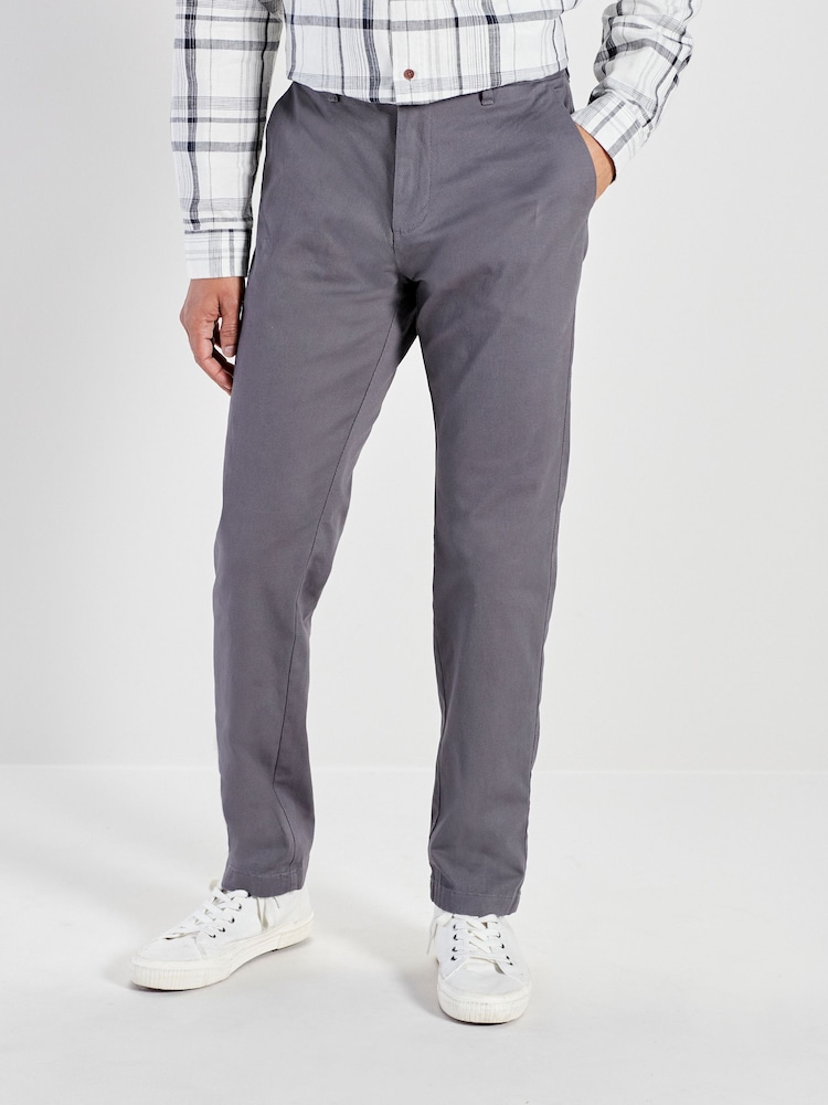 Grey Charcoal Straight Fit Stretch Printed Soft Touch Chino Trousers - Image 1 of 10