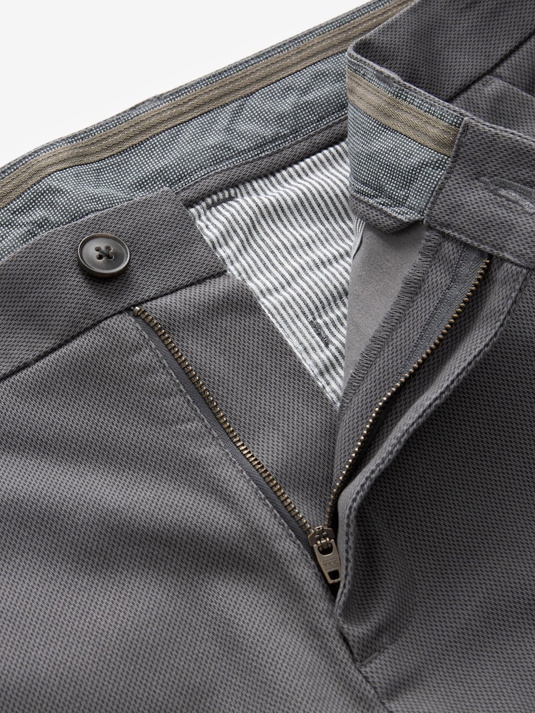 Grey Charcoal Straight Fit Stretch Printed Soft Touch Chino Trousers - Image 10 of 10