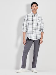 Grey Charcoal Straight Fit Stretch Printed Soft Touch Chino Trousers - Image 2 of 10