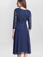 Gina Bacconi Blue Rona Midi Dress With Lace Bodice & Chiffon Skirt - Image 2 of 5