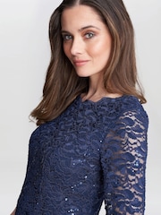 Gina Bacconi Blue Rona Midi Dress With Lace Bodice & Chiffon Skirt - Image 4 of 5