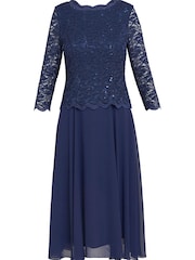 Gina Bacconi Blue Rona Midi Dress With Lace Bodice & Chiffon Skirt - Image 5 of 5