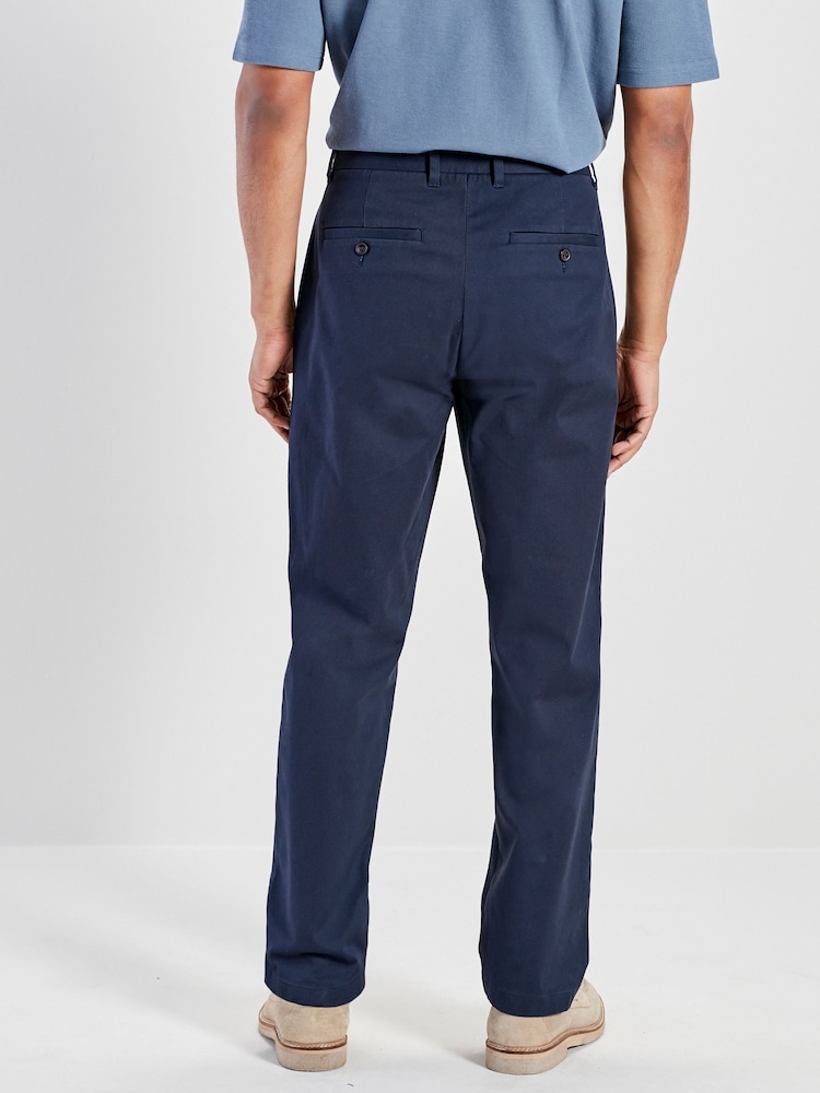 Navy Blue Straight Fit Stretch Printed Soft Touch Chino Trousers - Image 3 of 9
