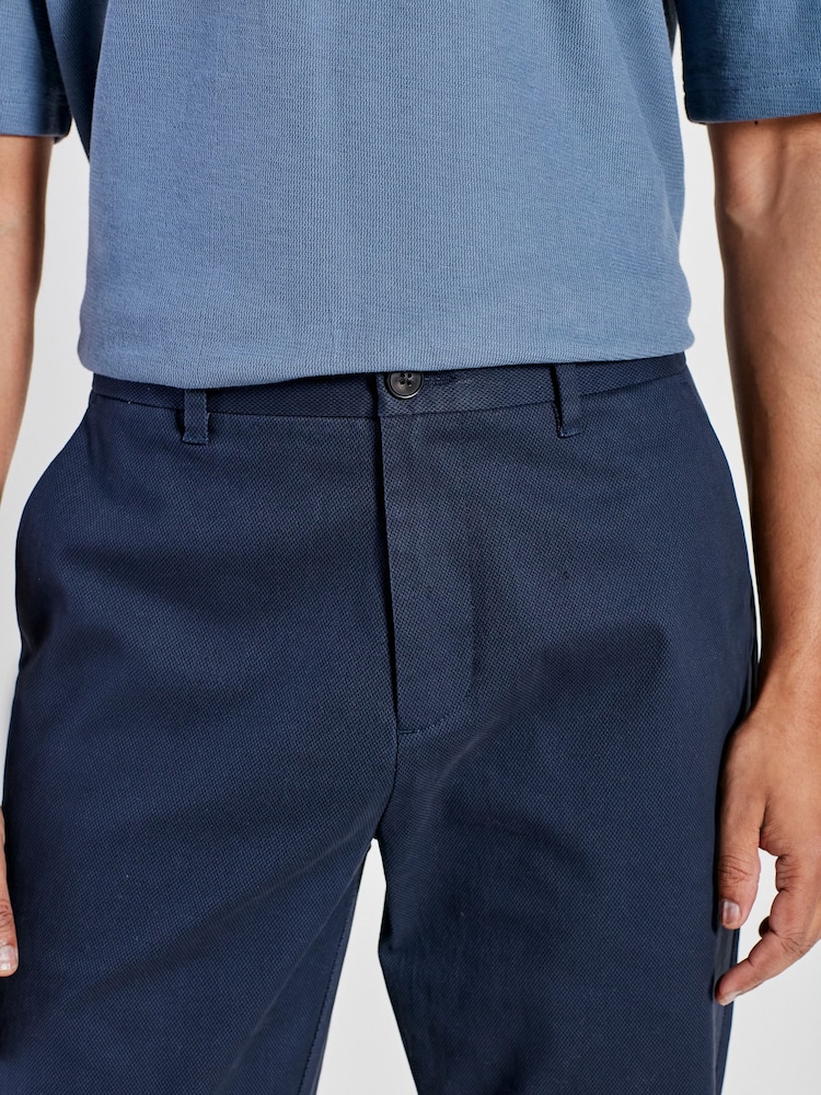 Navy Blue Straight Fit Stretch Printed Soft Touch Chino Trousers - Image 4 of 9