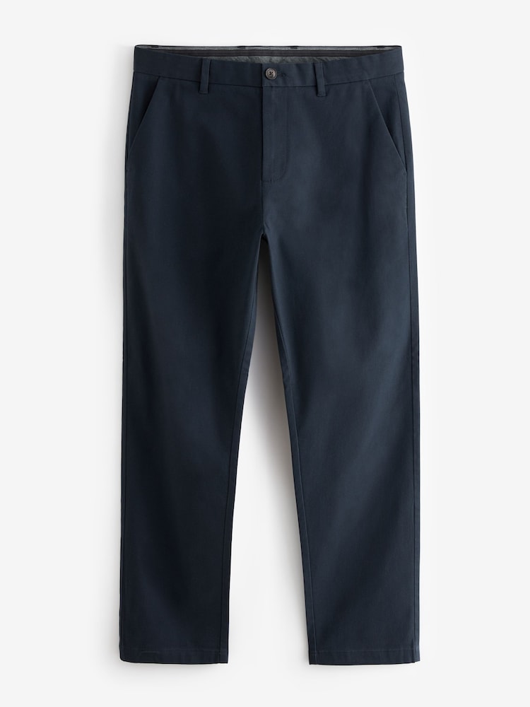 Navy Blue Straight Fit Stretch Printed Soft Touch Chino Trousers - Image 6 of 9