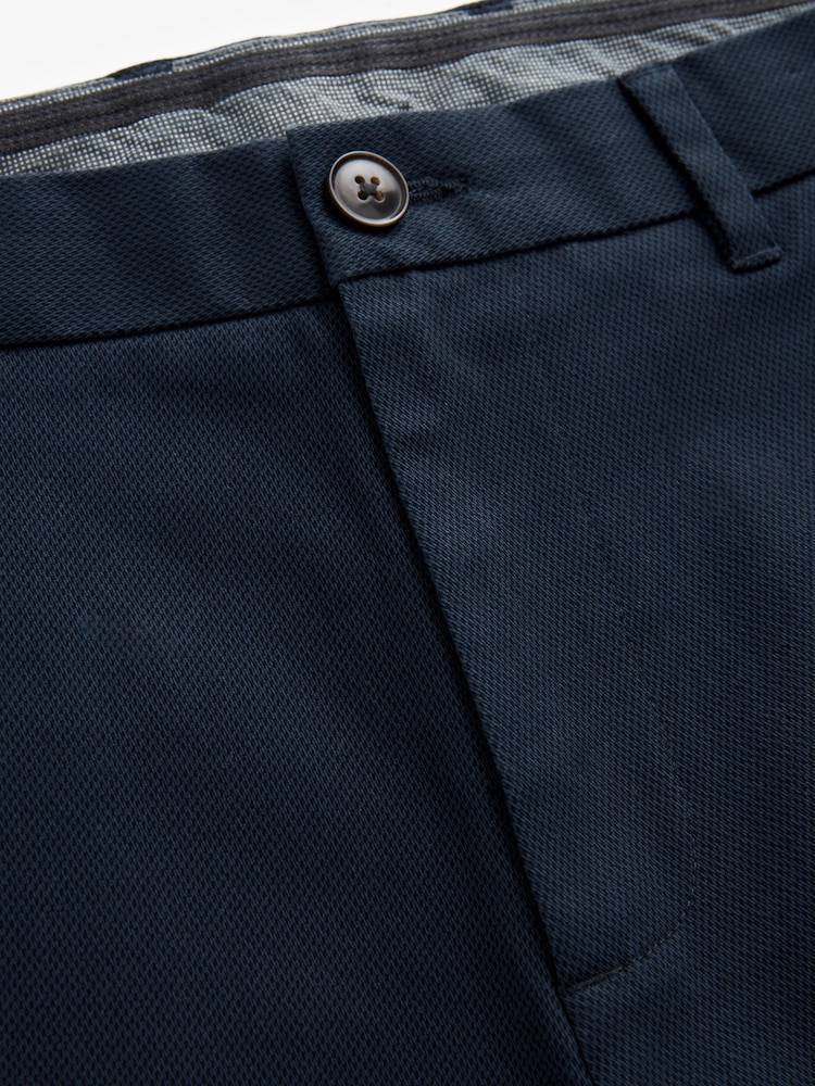 Navy Blue Straight Fit Stretch Printed Soft Touch Chino Trousers - Image 7 of 9