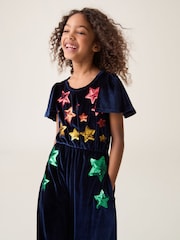 Little Bird by Jools Oliver Navy Velvet Sequin Party Star Jumpsuit - Image 2 of 9
