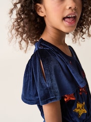 Little Bird by Jools Oliver Navy Velvet Sequin Party Star Jumpsuit - Image 4 of 9