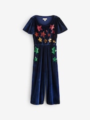 Little Bird by Jools Oliver Navy Velvet Sequin Party Star Jumpsuit - Image 7 of 9