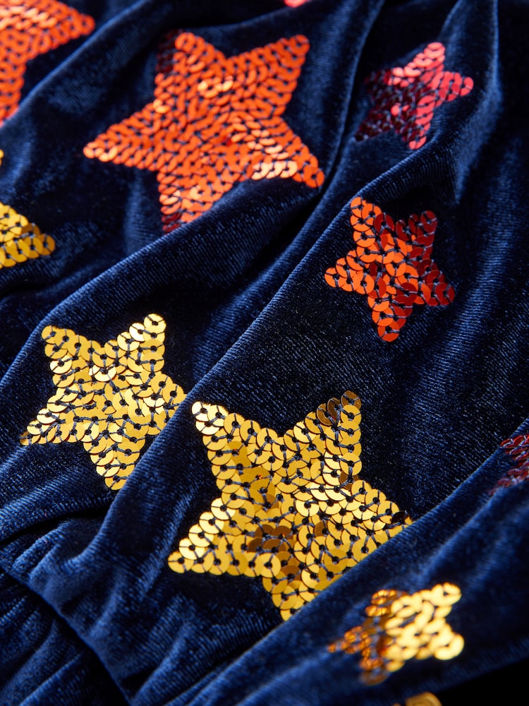 Little Bird by Jools Oliver Navy Velvet Sequin Party Star Jumpsuit - Image 9 of 9