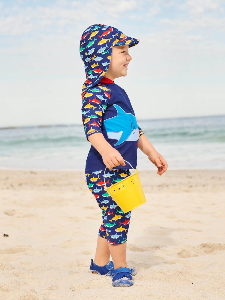 Bleu marine motif requin - Chapeau de protection solaire JoJo Maman Bébé UPF 50 - Image 2 de 3