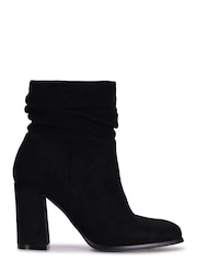 Linzi Black Mila Faux Suede Ruched Square Toe Block Heel Boots - Image 2 of 4