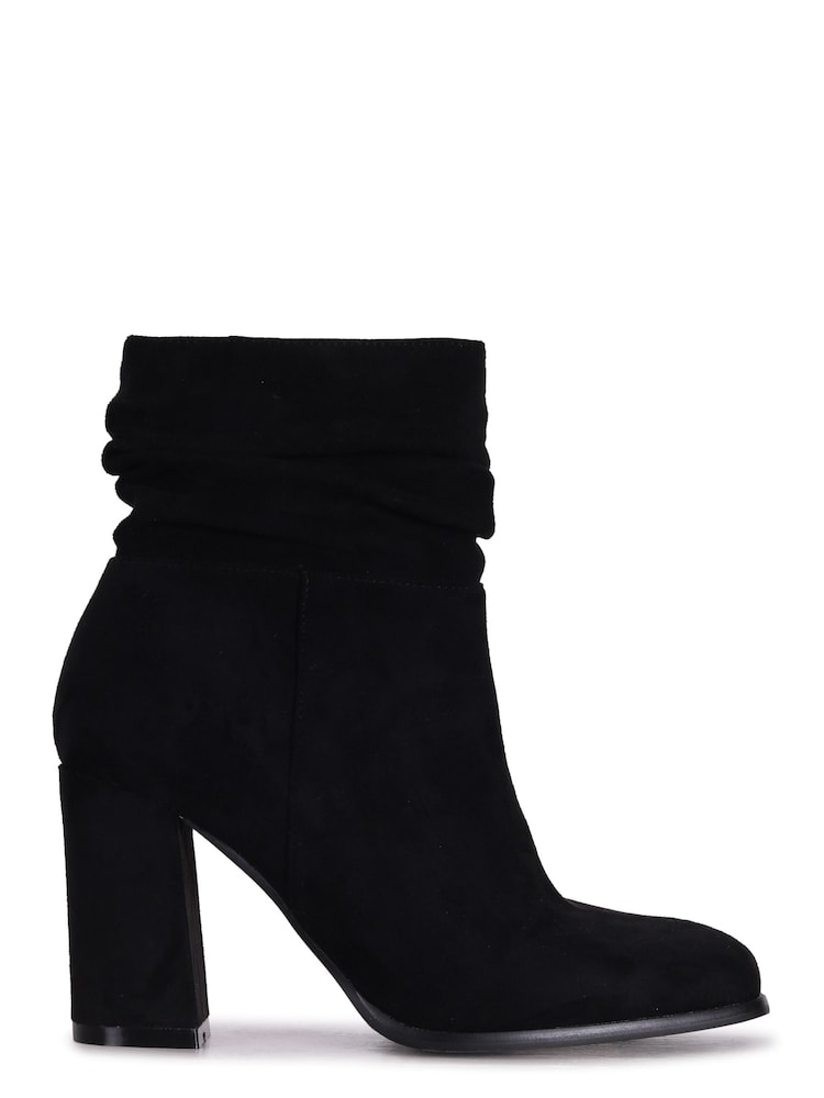 Linzi Black Mila Faux Suede Ruched Square Toe Block Heel Boots - Image 2 of 4