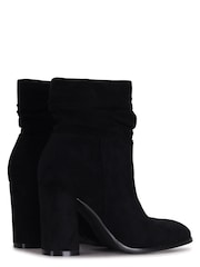 Linzi Black Mila Faux Suede Ruched Square Toe Block Heel Boots - Image 4 of 4