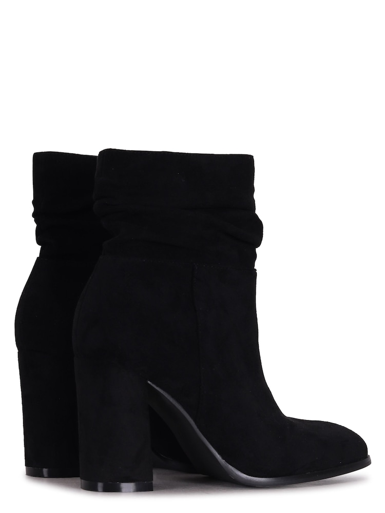 Linzi Black Mila Faux Suede Ruched Square Toe Block Heel Boots - Image 4 of 4