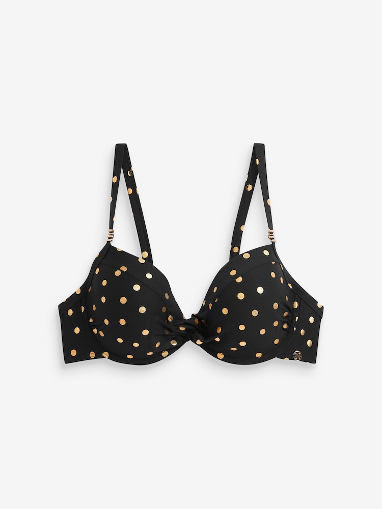 Black/Gold Spot Padded Underwired Top Shape and Tummy Control Bikini Top - Image 4 of 4