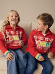 Little Bird by Jools Oliver Red Happy Knitted 100% Cotton Jumper - Image 1 of 8