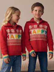 Little Bird by Jools Oliver Red Happy Knitted 100% Cotton Jumper - Image 2 of 8