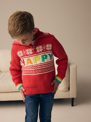Little Bird by Jools Oliver Red Happy Knitted 100% Cotton Jumper - Image 3 of 8