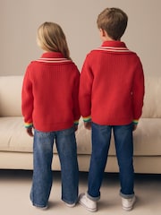 Little Bird by Jools Oliver Red Happy Knitted 100% Cotton Jumper - Image 4 of 8