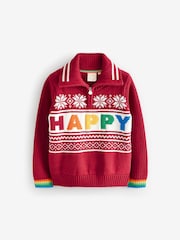 Little Bird by Jools Oliver Red Happy Knitted 100% Cotton Jumper - Image 5 of 8