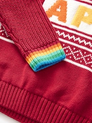 Little Bird by Jools Oliver Red Happy Knitted 100% Cotton Jumper - Image 8 of 8