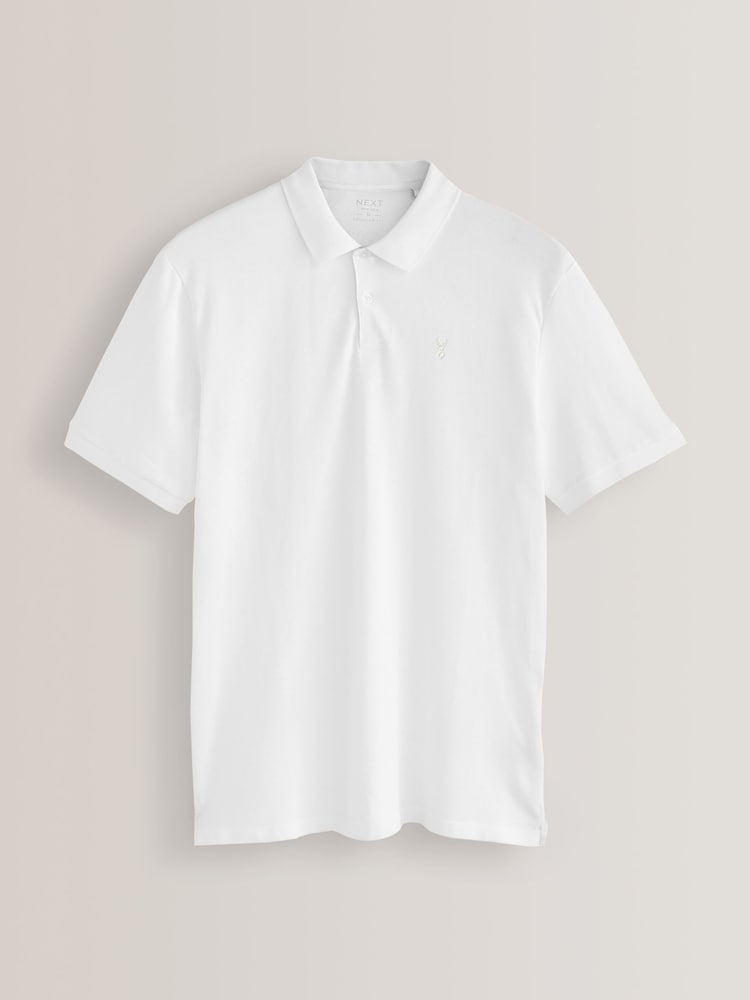 White Regular Fit Short Sleeve Pique Polo Shirt - Image 8 of 8