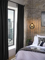 Black Cotton Blackout/Thermal Pencil Pleat Curtains - Image 1 of 7